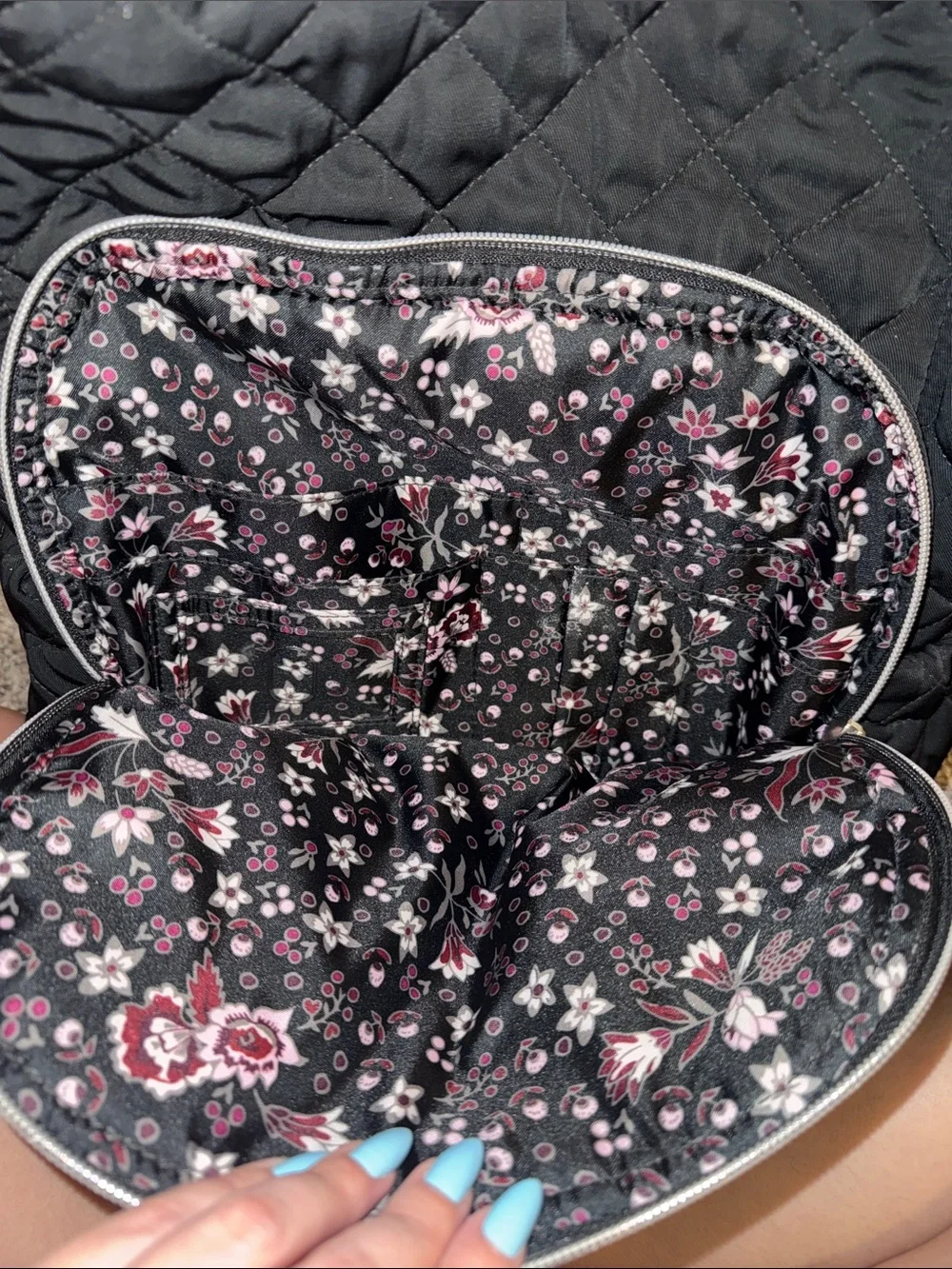 Vera Bradley Quilted Black Backpack with Front Zip Pocket